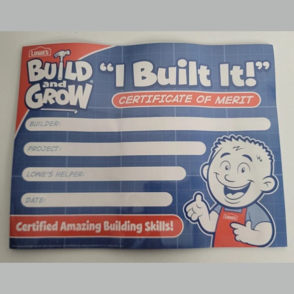 Kids Certificate of Merit Pack Lot Lowes Build and Grow‎ English/Spanish Skills